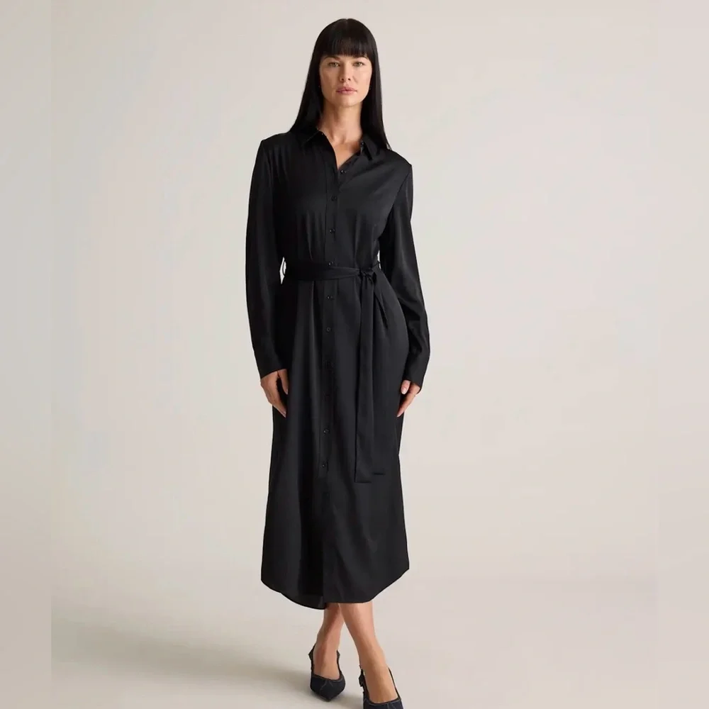 Quince black stretch washable silk shirtdress size small- NWOT - Picture 8 of 16